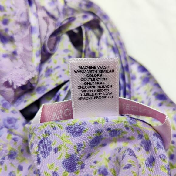 Vtg Y2K Victoria's Secret Purple Ditsy Floral Satin Cami Slip Dress Large Fairy - Picture 7 of 10